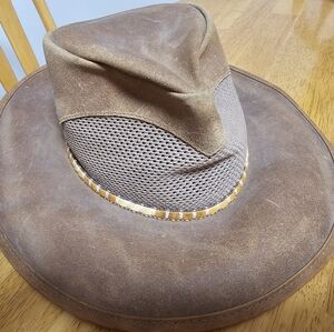 Western Cowboy Outback Crushable Vented leather hat, Medium (21")